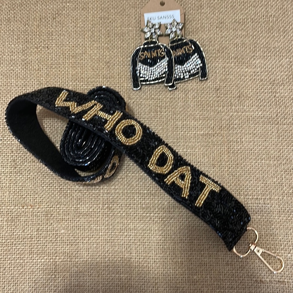 🏈❤️LAST ONE! NEW Black and Gold Beaded Who Dat Purse Strap Saints